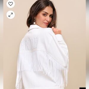 Lulus Matrimony Muse White Sequin Fringe Twill Jacket NWT